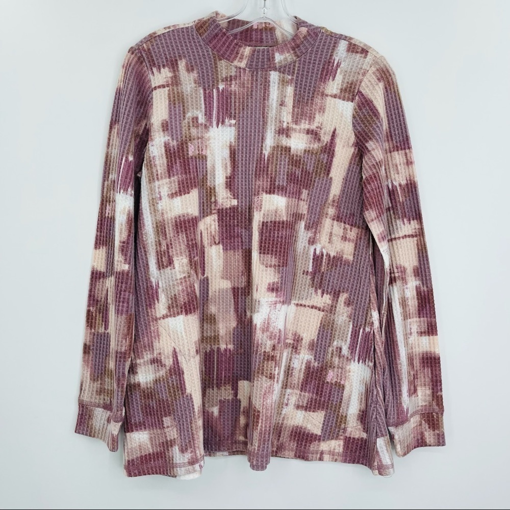 Logo‎ by Lori Goldstein waffle knit mock neck mel top women's size xs